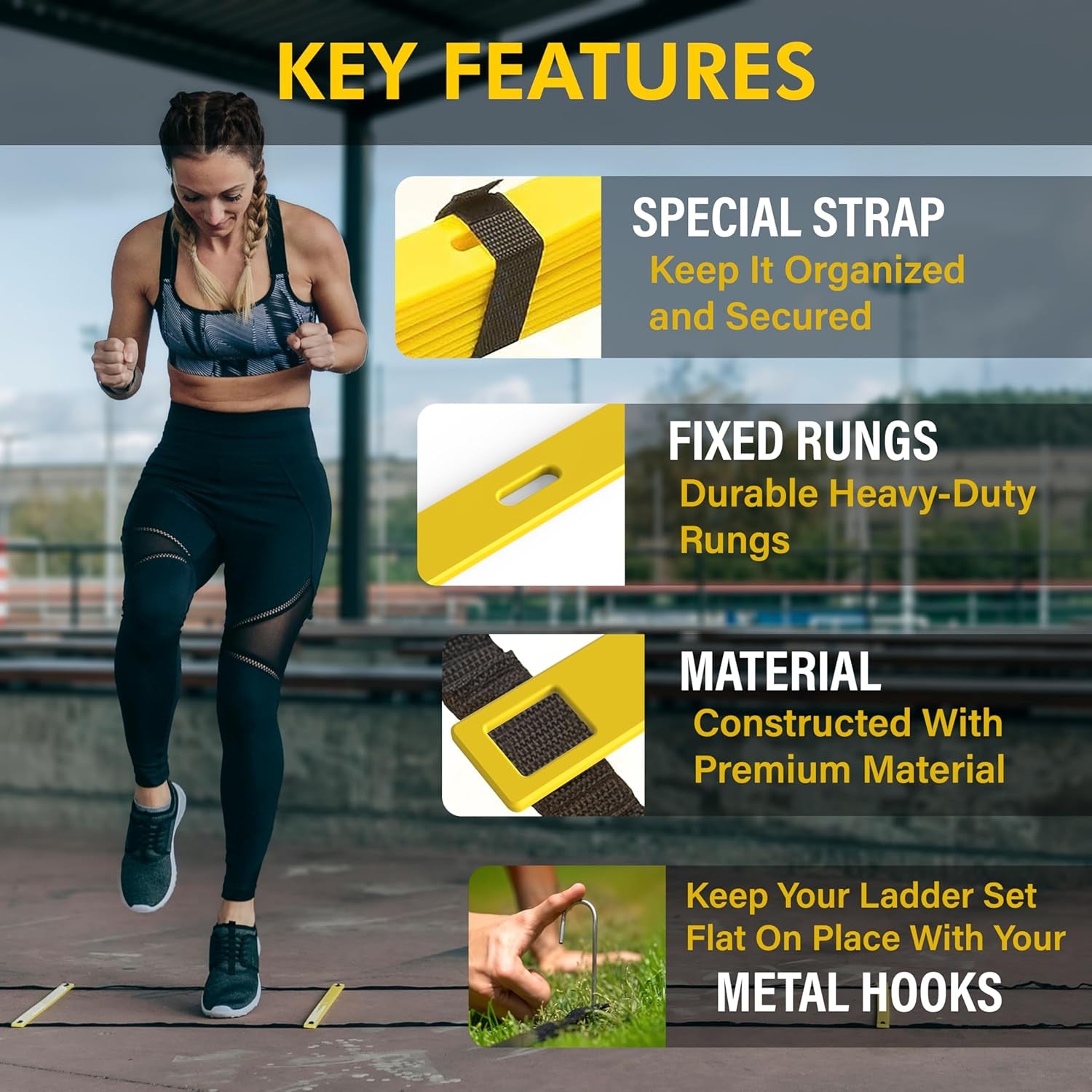 Agility Ladder Set - Enhance Speed, Coordination and Strength for Soccer and Ground Footwork Workouts, Includes 10 Cones, 3 Resistance Bands and Jump Rope